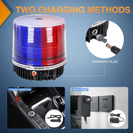 18LED Strobe Lights Red Blue Wireless Rotating Emergency Safety Flashing Beacon Light with Magnetic Base Mount and Two Types of Plugs for Vehicle UTV Truck Forklift Tractor Snow Plow