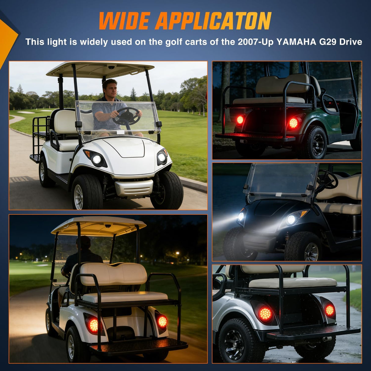 Golf Cart LED Light Kit 12V Stop Brake Turn Signal Yamaha Drive G29 | Headlight Taillight Horn Waterproof Plug and Play Complete Upgrade Kit for 2007-Up Yamaha Drive G29 Electric Carts