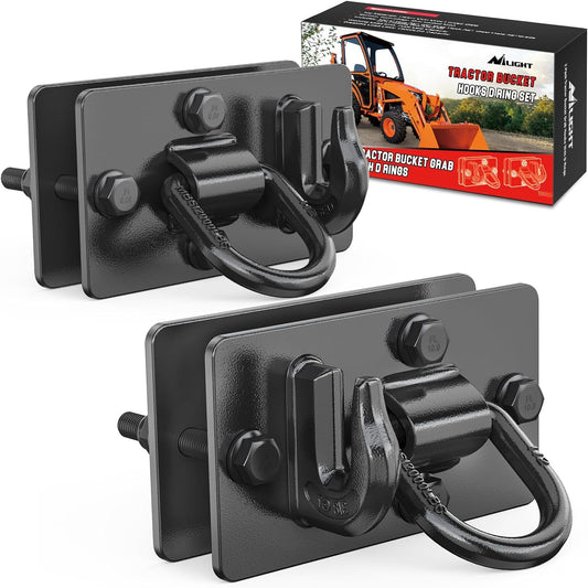 Tractor Bucket Hooks with Tie Down Ring Black (Pair) Nilight