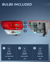 Taillight Assembly Compatible with 2014 2015 2016 2017 2018 2019 2020 Jeep Grand Cherokee Laredo/Limited/Overland/Summit Tail Lights Outer Driver Side w/Bulbs