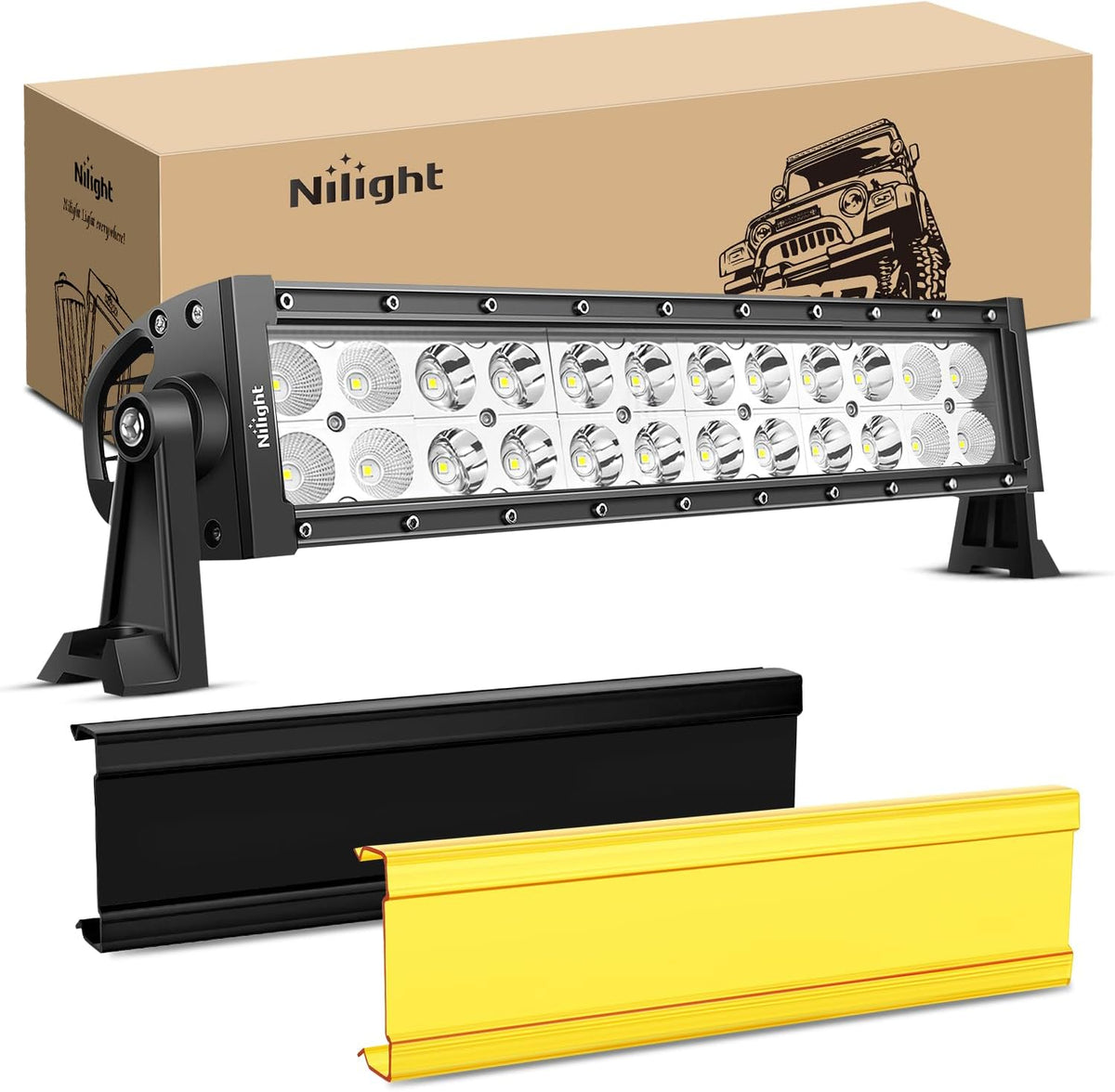13.5 Inch 72 W LED Light Bar with Yellow Black Covers | Spot Flood Combo Lighting for Off Road Driving Fog Lamp on Motorcycle Van Camper Pickup Golf Cart ATV UTV SUV Truck Boat 4x4