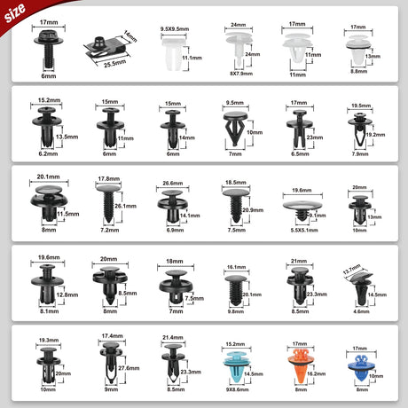 1045Pcs Car Push Retainer Clips Auto Fasteners Kit 30 Most Popular Sizes Nylon Bumper Fender Rivets with 5 Fasteners Remover 10 Cable Ties for Toyota GM Ford Honda Chevy