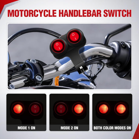 Motorcycle 7/8 Inch (22mm) Handlebar Switch Plug and Play 12V Waterproof On Off Push Button Dual Control for ATV UTV Driving Light Bar