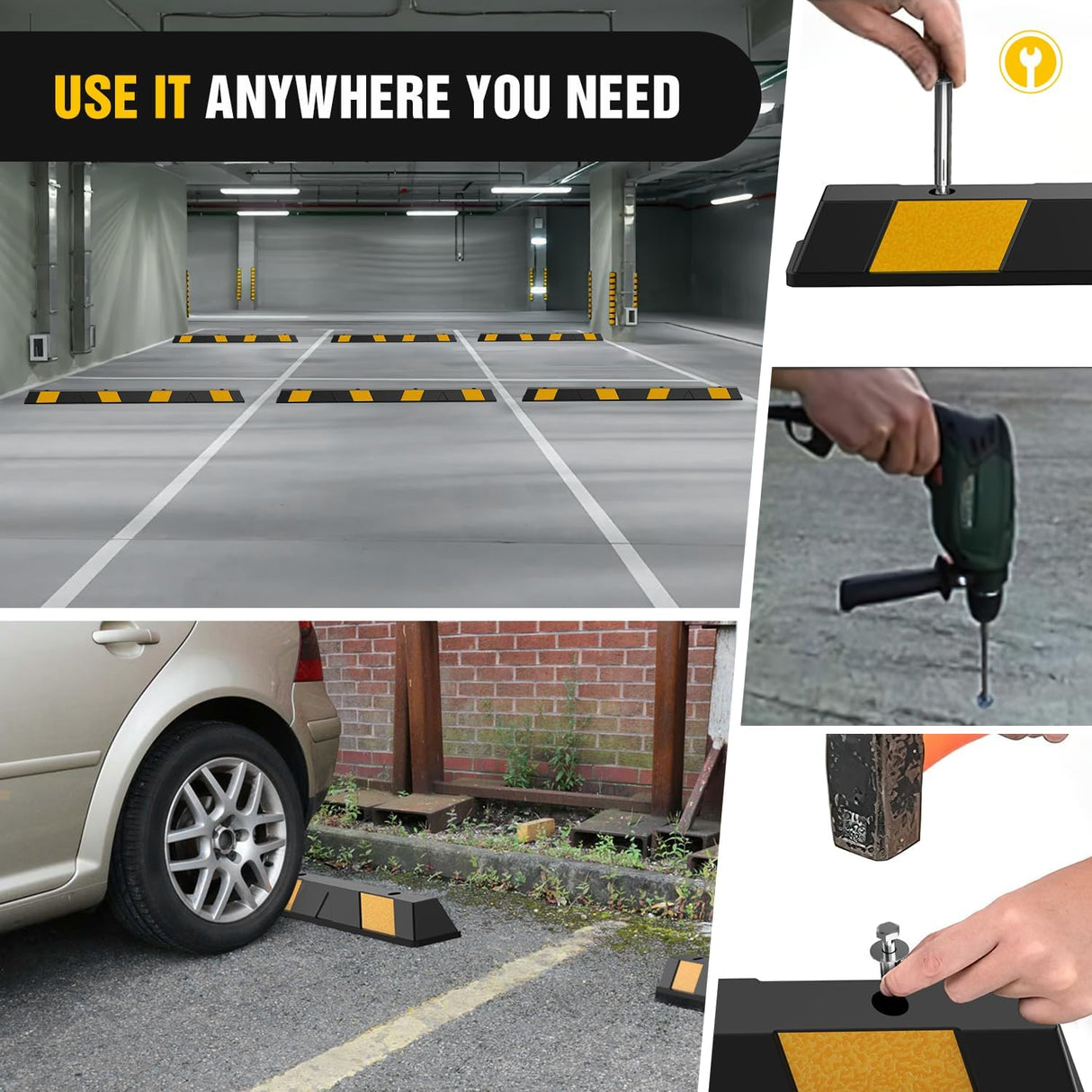 79 Inch Heavy Duty Rubber Parking Curb, Extra-Long Driveway Garage Parking Stopper Block Aid for Large Vehicles, Trucks, and SUVs