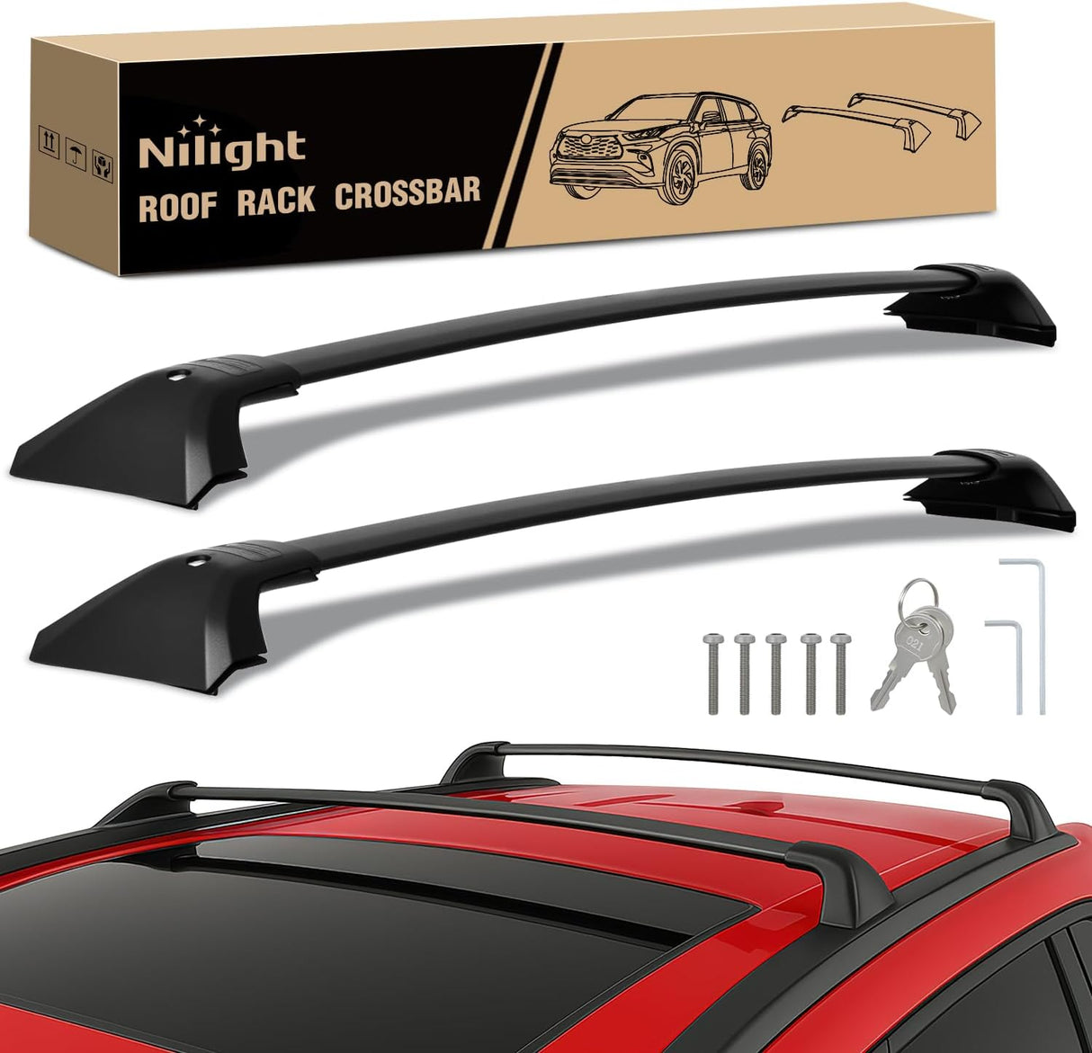 Roof Rack Cross Bars Compatible with Toyota Highlander 2020 21 22 23 24 2025 with Side Rails, Adjustable Aluminum Less Wind Noise Car Crossbars for Cargo Carrier Luggage Kayak Tent SnowboardX