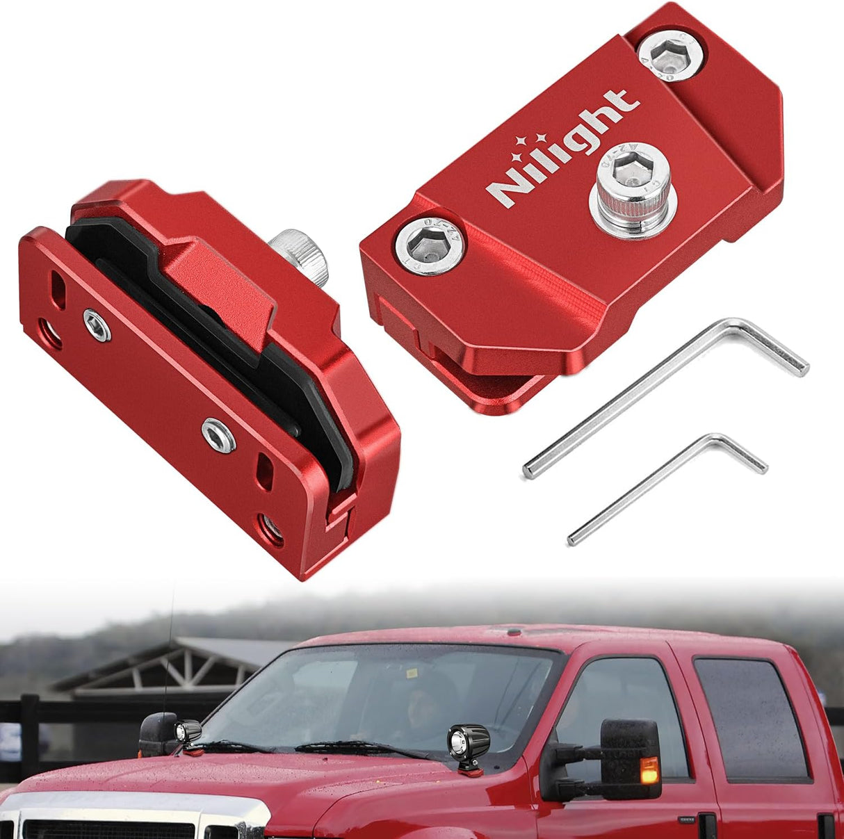 LED Light Bar Mounting Bracket 2PCS Universal Adjustable Pillar Hood Fog Pods Work Lamp No Drilling Aluminum Mount Clamp Holder for Truck SUV Pickup Van 4x4 Off-Road, Red