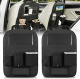 Car Seat Back Organizer 2PCS Black PU Leather Universal | Cup Holder Tissue Box Removable Bucket Waterproof Multifunctional Storage Bag for Cars Vans SUVs MPVs Pickup Trucks