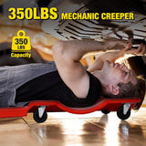 40 Inch Mechanic Plastic Creeper - 40 Inches Heavy Duty Shop Creeper with Padded Headrest and 6 Casters, 350 lbs Capacity, Red