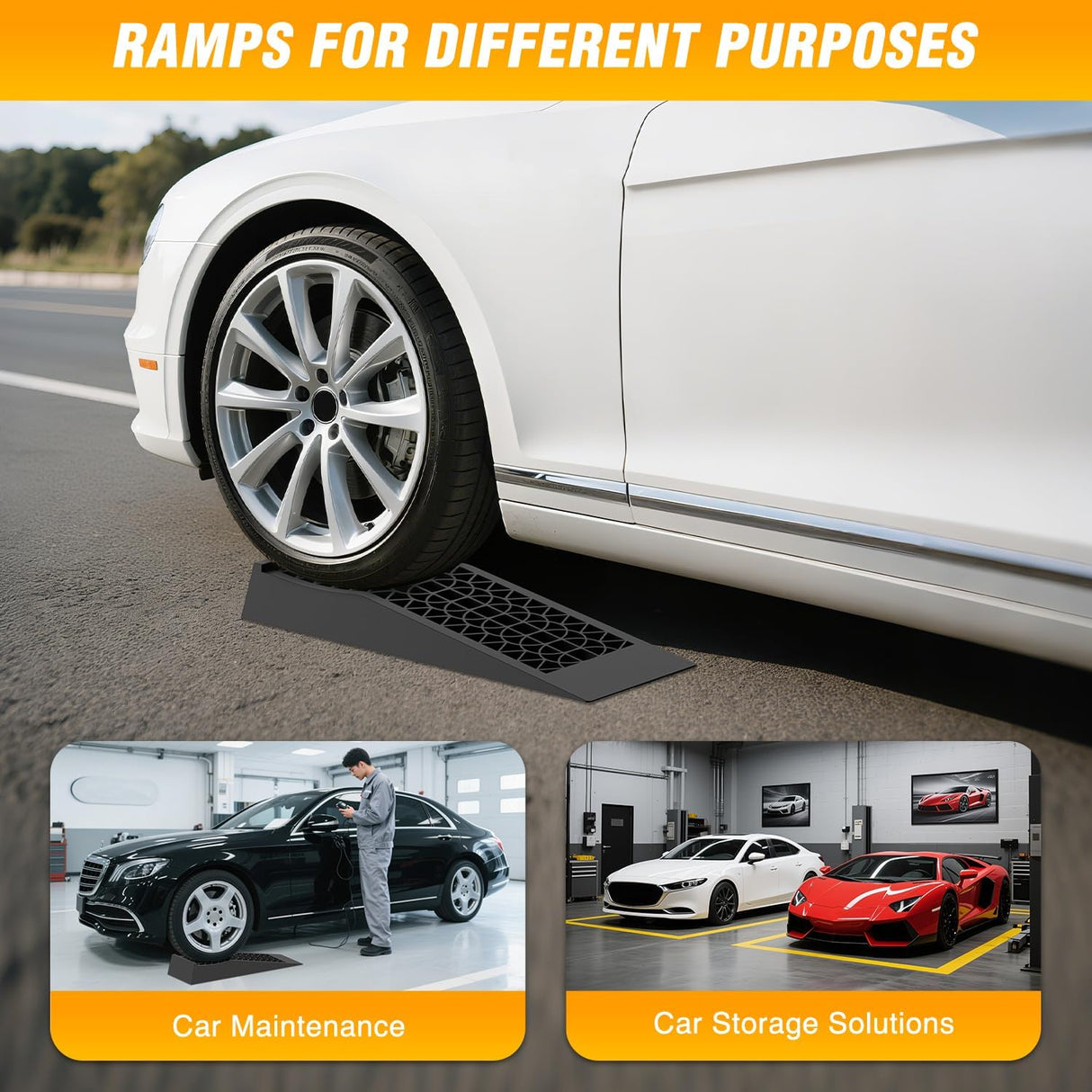 Low Profile Car Ramps, Portable Drive on Service Ramp for Support Jack Vehicle Maintenance, 10,000lb GVW Capacity, 2 Pack