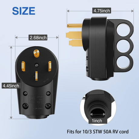 50 Amp RV Male and Female Plug Set 14-50P 14-50R Receptable 125V/250V Volt Heavy Duty Electrical Camper ETL Listed for Caravan Motorhome Van Trailer
