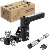 Adjustable Trailer Hitch Ball Mount Fits 2 Inch Receiver Tri-Ball 1-7/8 Inch-6000LBS 2 Inch-7500LBS 2-5/16 Inch-10000LBS Capacity Chrome Trailer Ball Hitch with Solid Shank