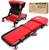 40 Inch Z Creeper - 2-in-1 Folding Rolling Mechanic Seat, 40 inches Adjustable Lay-Down or Sit Garage Chair, 330 lbs Capacity, Red Black