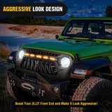 Front Grille Cover for 2018 2019 2020 2021 2022 2023 2024 2025 Wrangler JL and Gladiator JT with LED Amber Lights Matte Black