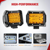 4 Inch Amber LED Light Pods 2PCS Triple Row 60W Flood Spot Combo Offroad Driving Fog Lighting for 12V 24V Pickup Truck ATV UTV SUV