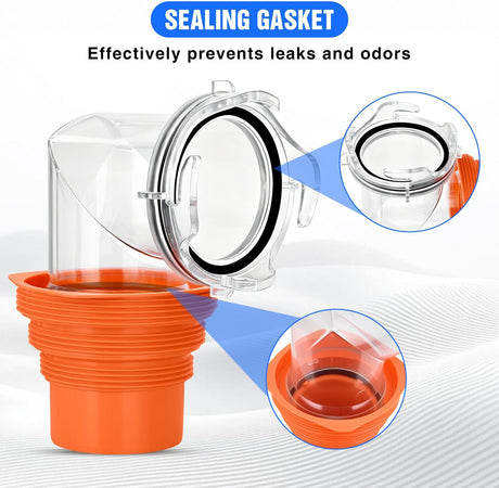 90 Degree RV Sewer Hose Fittings with 4-in-1 Adapter, Clear RV Sewer Hose Elbow Leak-Proof Connection & Odor-Tight Seal Fits 4 Sizes of Dump Station Inlets for Campers Travel Trailers, Orange