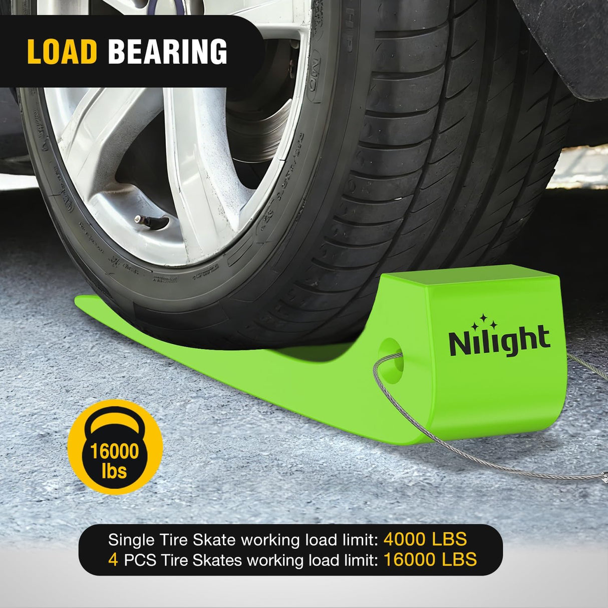 Combinable Tire Skates 4Pack – Rollback Tow Truck & Flatbed Carrier Accessories, Low Friction Skids for Locked Wheel Towing & Disabled Vehicle Recovery, 4000 lbs, Green