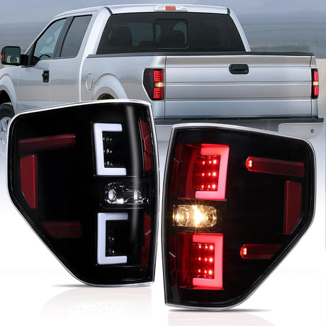 Taillight Assembly Compatible with 2009 2010 2011 2012 2013 2014 Ford F150 Incandescent Type Styleside Upgrade LED Tube tail lights; Rear Brake Lamps