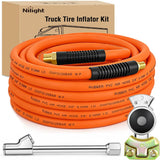 Heavy Duty Truck Tire Inflator Kit 3/8 in x 50 FT 300 PSI | Hybrid Air Hose with Universal Glad Hand and Air Chuck Lightweight Kink Resistant Semi Trailer Tractor Tire Inflation Hose