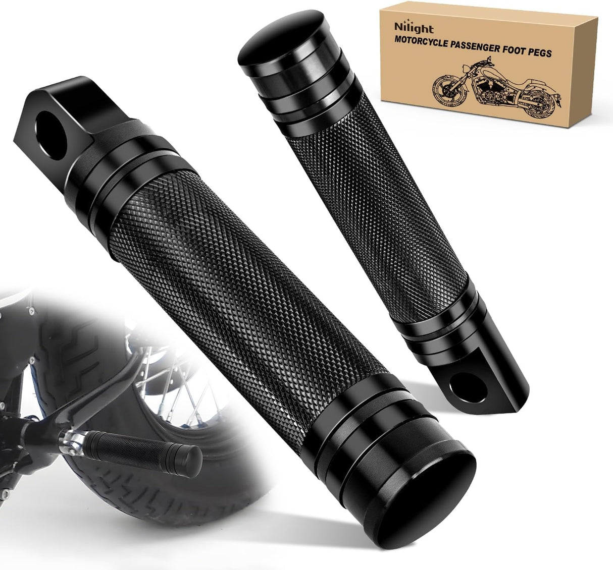 Motorcycle Foot Pegs Fit for Harley Dyna Sportster Forty Eight Road King Motorcycle Passenger Pedals Footpegs CNC Aluminum Billet Pedal Dirt Bike Footpegs Skidding Foot Rests Pegs, Black