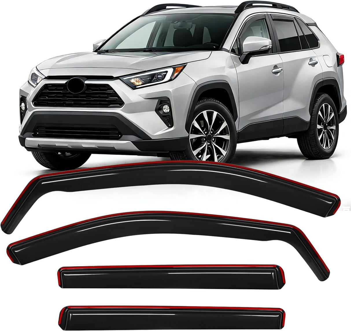 in-Channel Rain Guards for Toyota RAV4 2019 2020 2021 2022 2023 2024 2025, Smoke Tinted Side Window Visor Deflectors Vent Shades, Rain Protection & Wind Noise Reduction, 4PCS