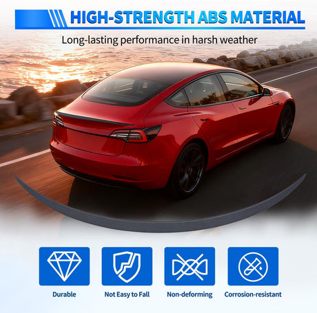 Spoiler Fit for Tesla Model 3 2017-2023 Spoilers for Cars Rear Spoiler Wing Sporty Appearance Rear Trunk Lip Exterior Accessories No-Drill Installation ABS Carbon Fiber Pattern, Matte Black