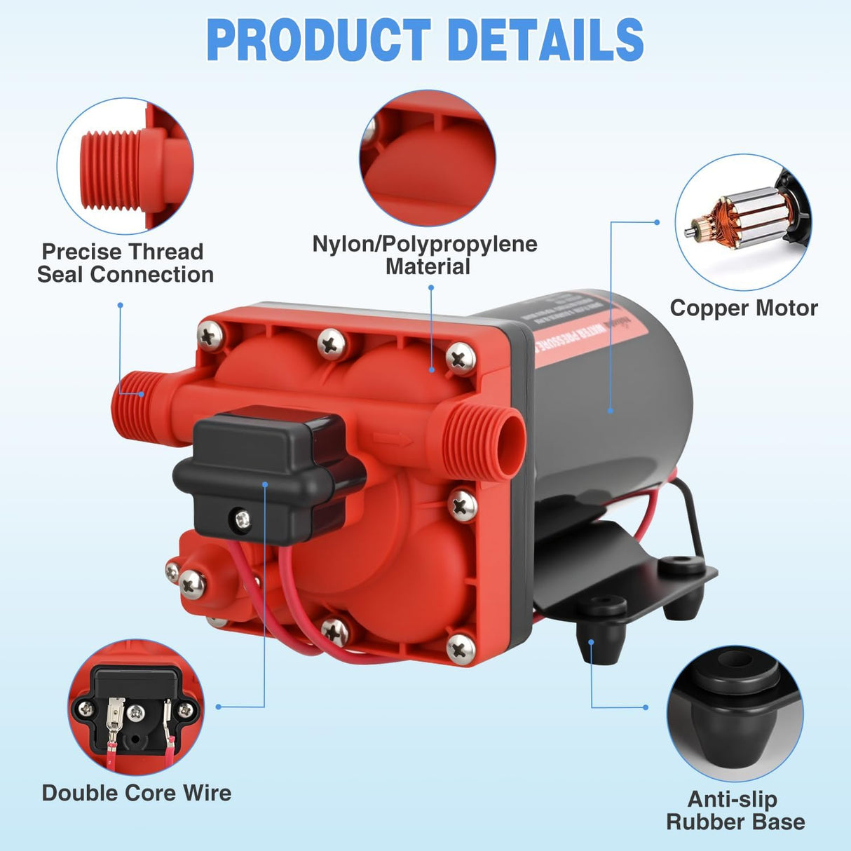 RV Water Pump 12v Camper Water Pump 5.5 GPM 70 PSI with Pressure Switch& Strainer Heavy Duty Diaphragm Pump 12 Volt DC Upgrade Self-Priming Low Noice for RV Camper Marine Yacht Caravan Trailer