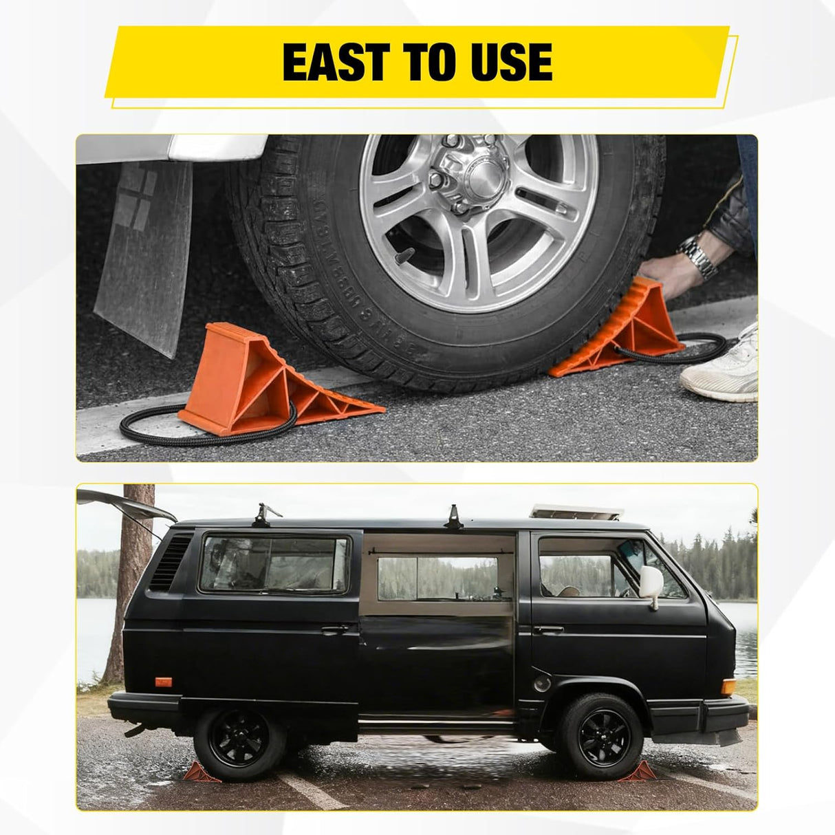 Wheel Chocks, Heavy Duty Wheel Stopper for Car, Truck, RV, Trailer, Caravan, Motorcycle, 8.7 Inch x 4.8 Inch x 4.2 Inch, 2-Pack(Orange)