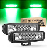 6 Inch Green LED Light Pods 2 PCS 60W Flood Spot Combo Beam Off Road Driving Fog Fishing Hunting Emergency Safety Signal Trailer Lighting for 12V 24V ATV UTV Pickup Truck Tractor Boat