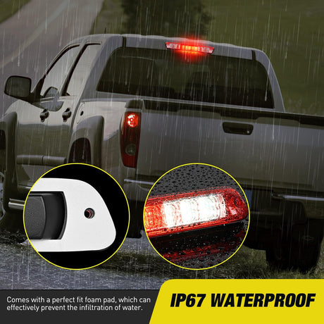 Third Brake Light Tail High Mount 3rd Stop Cargo Reverse LED Lights Red Lens Compatible with Chevy Colorado and GMC Canyon 2004 2005 2006 2007 2008 2009 2010 2011 2012 Pickup Truck