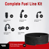 4AN 20FT PTFE Fuel Hose Kit with 12PCS AN4 Fittings&Hose Separator | Fit E85 Nylon Stainless Steel Braided Fuel Hose Universal for Automotive Racing Engines