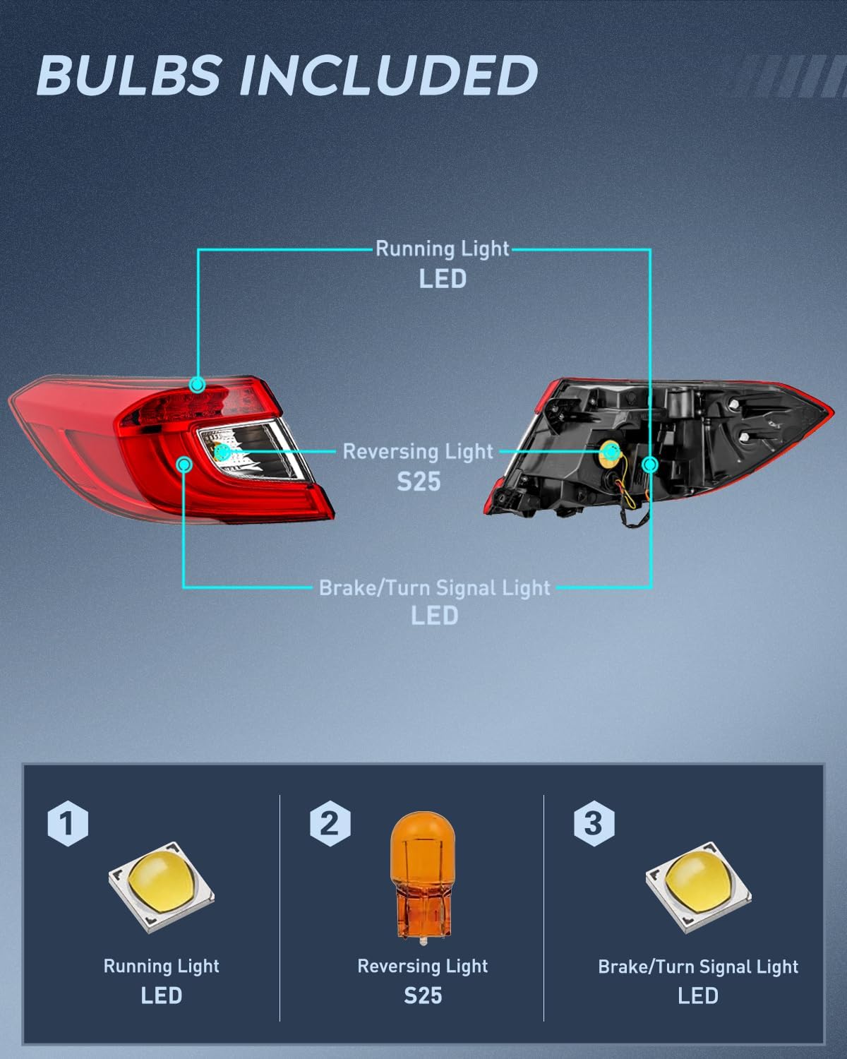 Taillight Assembly Compatible with 2018 2019 2020 2021 2022 Honda Accord Sedan 4-Door Tail Light OE Style Rear Outer Lamp Replacement Driver and Passenger Side