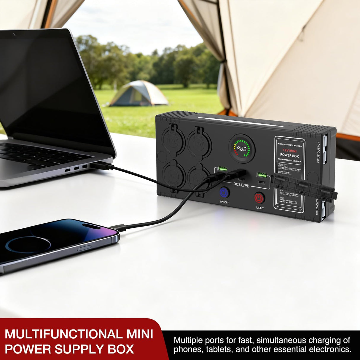 Mini Power Box 12V 24V DC Compact Design Distribution Box Plug & Play Multi Ports -2 Anderson, 3 USB, 3 USB-C, 4 Cig Sockets Perfect for Outdoors Camping Fishing RV 4Wd Caravans Emergency