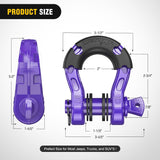 Mega D-Ring Shackles, 3/4 Inch Heavy Duty Recovery Tow Shackle | 7/8 Inch Screw Pin & isolator, 2Pcs Purple, 68,000 lbs Break Strength(17,000 lb WLL), Forged Steel, Off-Road Recovery