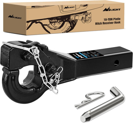 Trailer Hitch 10-TON Pintle Hitch for 2-Inch Receiver Hook Military Receiver 20000LBS,Fits 2-1/2 in Lunette Ring, Gloss Black Powder Coat