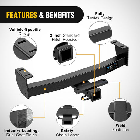 Class 3 Trailer Hitch 2 Inch Receiver Tow Hitch Compatible with Toyota Tacoma 2016 2017 2018 2019 2020 2021 2022 2023 Black Powder Coated