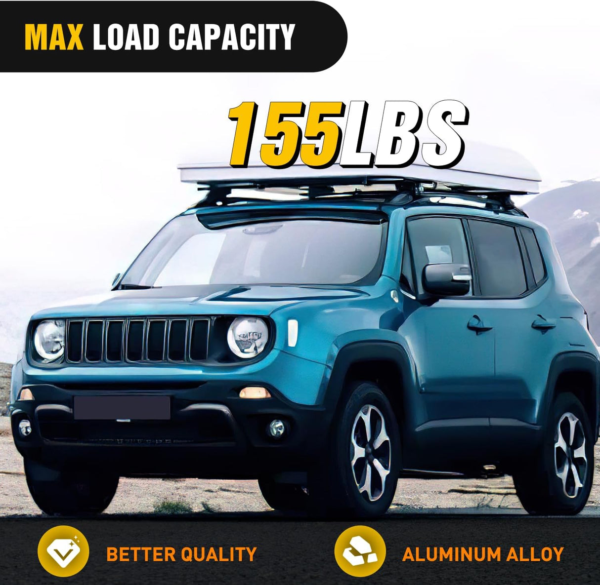 Roof Rack Cross Bars Fit for Jeep Renegade 2015 16 17 18 19 20 2021 with Factory Side Rails,Adjustable Aluminum Less Wind Noise Car Crossbars for Cargo Carrier Luggage Box Kayak Tent Snowboard