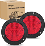 Trailer Tail Lights 2PCS 4Inch Round 12LED Red Brake | IP67 Waterproof Screw Mount Marker Clearance Stop Brake Running Taillights for Trailer Truck Pickup Camper RV