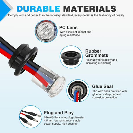 3/4 Inch Dual Color Marker Light 10PCS Red to Blue Brake Auxiliary Side Marker Clearance Indicator Bullet Lights 3 Plug Connector IP68 Waterproof for Trailer Truck Pickup Camper RV ATV UTV Van Bus