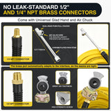 Heavy Duty Truck Tire Inflator Kit 3/8 in x 50 FT 300 PSI | Hybrid Air Hose with Universal Glad Hand and Air Chuck Lightweight Kink Resistant Semi Trailer Tractor Tire Inflation Hose