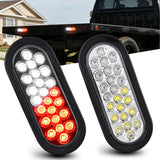 Strobe Light 2PCS 6Inch Oval 24 LED Red White Recessed Rubber Grommet Marker Clearance Road Flare Emergency Warning Lights IP67 Waterproof for Trailer Truck Pickup Camper RV Boat