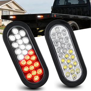 Strobe Light 2PCS 6Inch Oval 24 LED Red White Recessed Rubber Grommet Marker Clearance Road Flare Emergency Warning Lights IP67 Waterproof for Trailer Truck Pickup Camper RV Boat