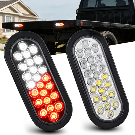 Strobe Light 2PCS 6Inch Oval 24 LED Red White Recessed Rubber Grommet Marker Clearance Road Flare Emergency Warning Lights IP67 Waterproof for Trailer Truck Pickup Camper RV Boat