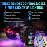 RGBW LED Rock Lights Kit, 6 Pods 22LED Wide Angle Remote & Bluetooth App Dual Control with Music Modes Multicolor Underglow Neon Wheel Well Light Fit for ATV UTV SUV Offroad Truck RZR Boat