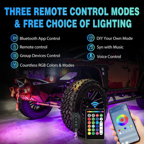 RGBW LED Rock Lights Kit, 10 Pods 22LED Wide Angle Remote & Bluetooth App Dual Control with Music Modes Multicolor Underglow Neon Wheel Well Light Fit for ATV UTV SUV Offroad Truck RZR Boat