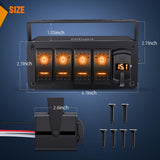 4 Gang Rocker Switch Box 12V SPST ON Off Toggle Switches PD Type C and QC 3.0 USB Sockcet Voltmeter LED Light Waterproof Aluminum Mount Bracket Panel DIY Stickers for Boat Car RV Truck