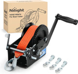 Boat Trailer Winch 3500 LBS Hand Crank Winch Heavy Duty Boat Winches with 33 FT Orange Strap Rope Hook Two Way Ratchet 4:1 8:1 Gear Portable Marine Manual Winch for Trailers Boat RV ATV Towing