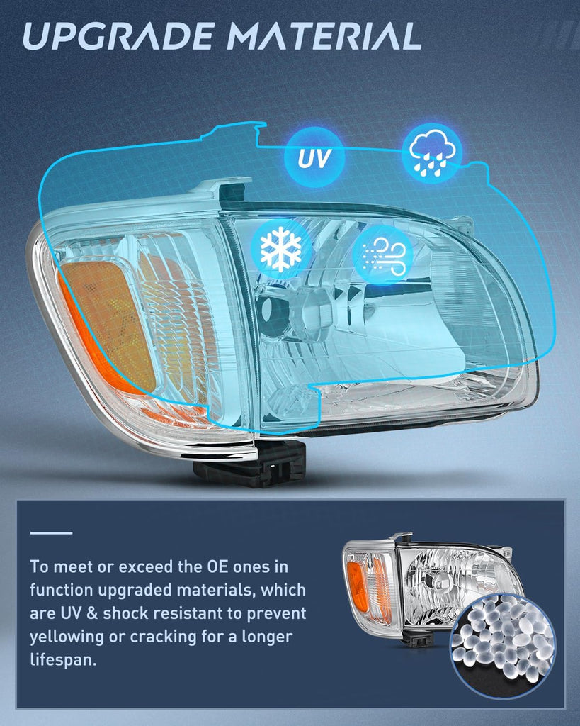 Headlight Assembly Headlight Assembly Chrome Case Amber Reflector 2001-2004 Toyota Tacoma (Pair)