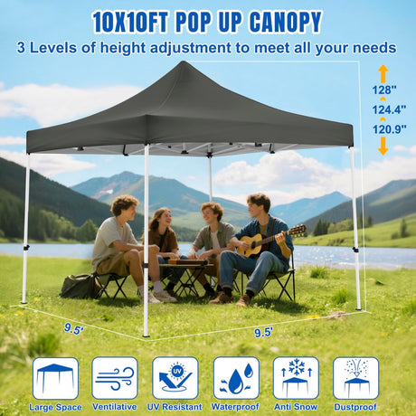 10x10 Pop Up Canopy Tent with 4 Sidewalls Portable Folding Outdoor Canopy Easy Setup Gazebo Waterproof Instant Popup Shelter Tent w Wheeled Carry Bag sandbags for Events Parties Camping, Gray