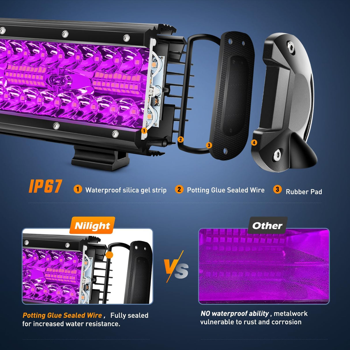 12 Inch LED Light Bar Purple Triple Row 240W Flood Spot Combo Off Road Driving Decoration Neon Hunting Lighting for UTV Pick-up Van Boat Tractor