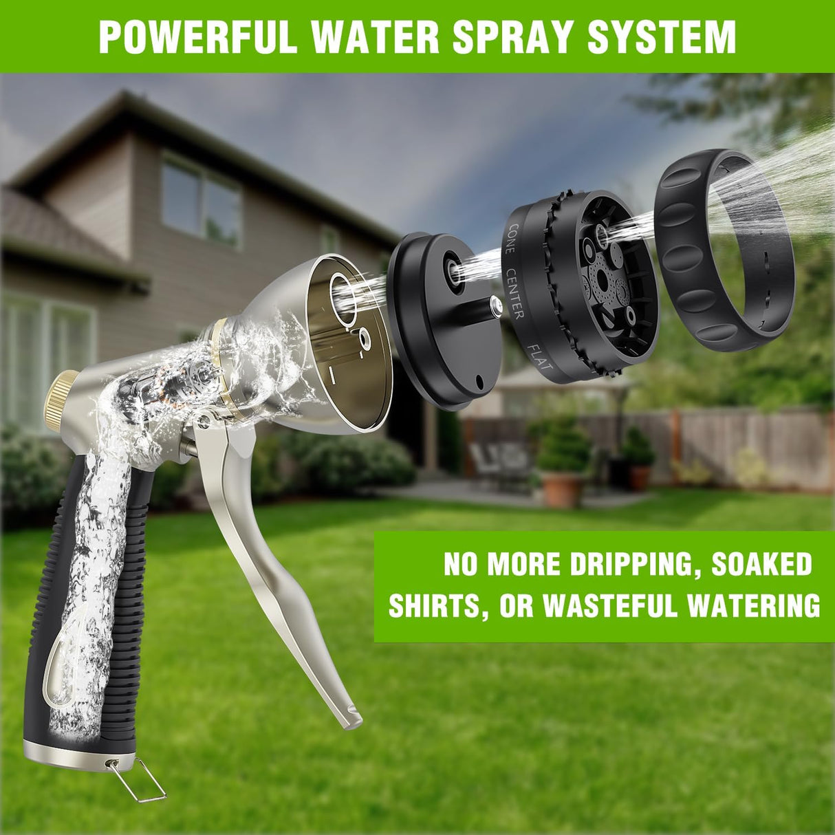 Garden Hose Nozzle, Water Hose Sprayer Nozzle Adjustable 7 Spray Patterns Heavy Duty Metal Water Nozzles for Hose Outdoor with Non-Slip Rubber Grip for Watering Plants Lawns Washing Cars Pets